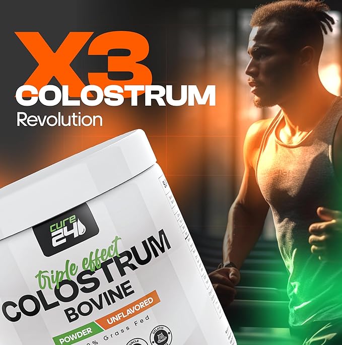 Bovine Colostrum X3 Supplement Powder for Humans, 100% Pure Whole Natural Grass Fed Superfood, High IgG, Plus Probiotic & Prebiotic, Unflavored, Made in USA