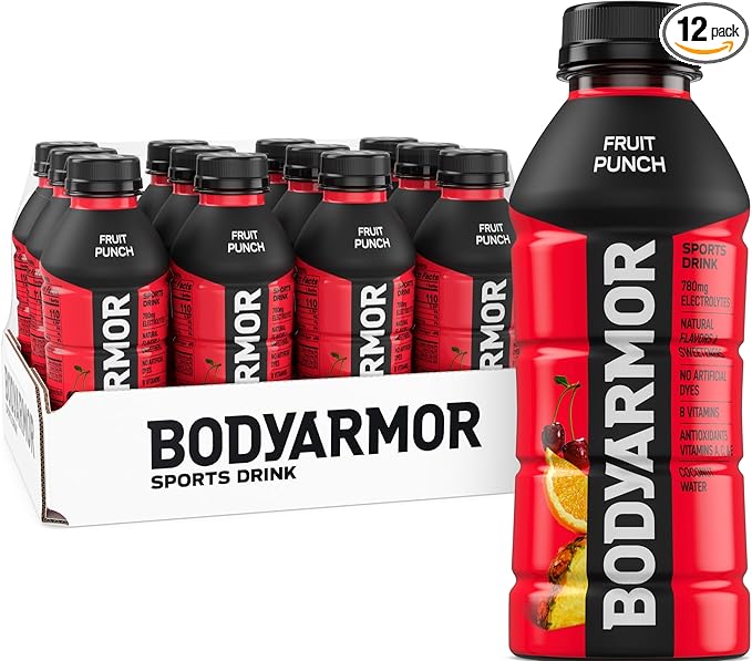 BODYARMOR Sports Drink Sports Beverage, Fruit Punch, Coconut Water Hydration, Natural Flavors With Vitamins, Potassium-Packed Electrolytes, Perfect For Athletes, 16 Fl Oz (Pack of 12)