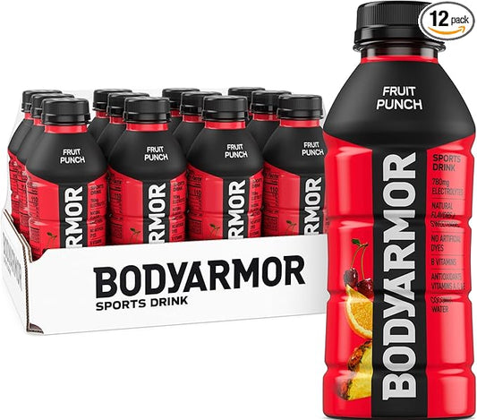 BODYARMOR Sports Drink Sports Beverage, Fruit Punch, Coconut Water Hydration, Natural Flavors With Vitamins, Potassium-Packed Electrolytes, Perfect For Athletes, 16 Fl Oz (Pack of 12)