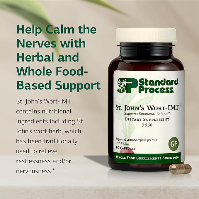 Standard Process St. John's Wort-IMT - Herbal Supplement for Sleep & Stress Relief - Supports Balance & Relaxation - Non-Dairy, Non-Soy & Gluten-Free - 90 Capsules