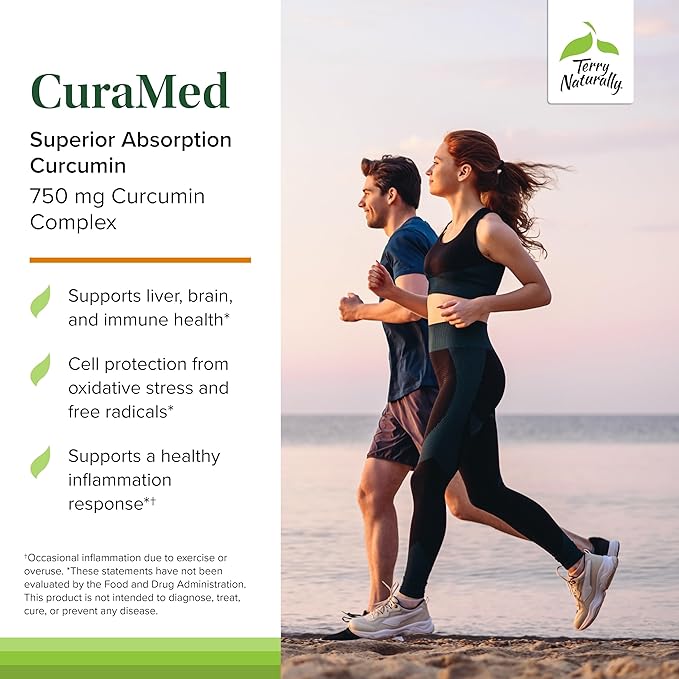 Terry Naturally CuraMed 750 mg - Antioxidant Supplement for Brain & Heart Health - Supplement with High-Potency Curcumin Complex - Kidney, Liver & Immune Health Support - 120 Softgels (Pack of 3)