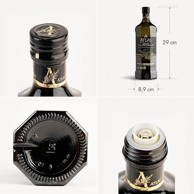Atlas 1 LT Cold Press Extra Virgin Olive Oil in Glass Bottle, Polyphenol Rich from Morocco | Newly Harvested Unprocessed from One Single Family Farm | Moroccan Organic EVOO Trusted by Award-Winning Chefs