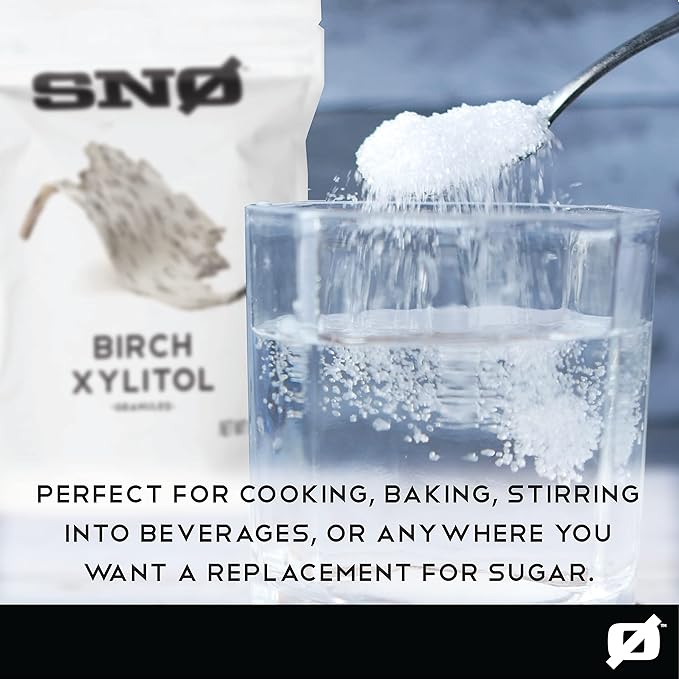 SNO Pure Birch Xylitol Sweetener - 1lb Resealable Bag | Low Calorie, Non-GMO, Gluten-Free, Vegan, Kosher | Paleo, Diabetic, & Keto-Friendly | Pharmaceutical Grade, No Aftertaste Sugar Substitute