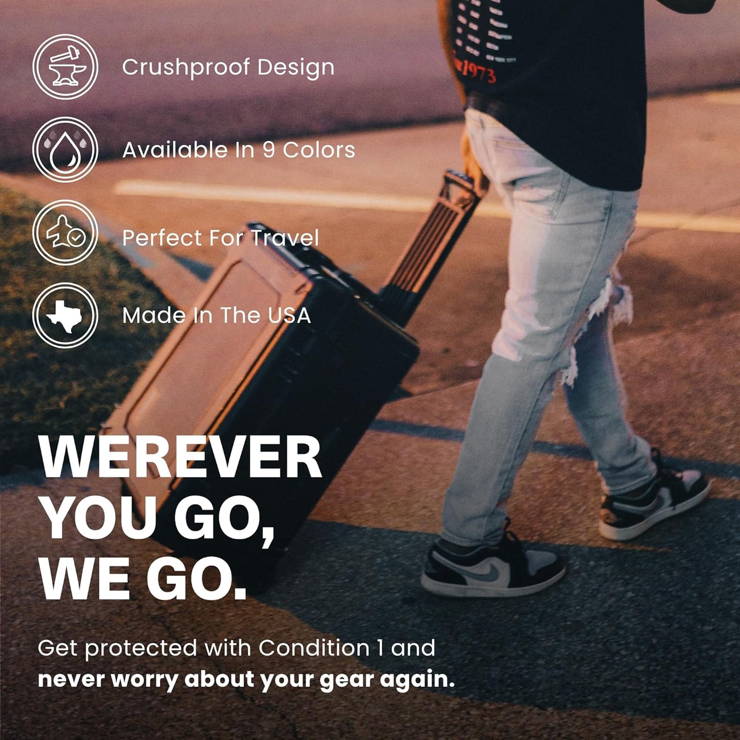 Condition 1 25" Large Rolling Hard Travel Case Model 286, Lockable Storage Box with Wheels and Handle, Waterproof Dustproof TSA Friendly, Made in USA, 24.58"x19.58"x14.60" Tan