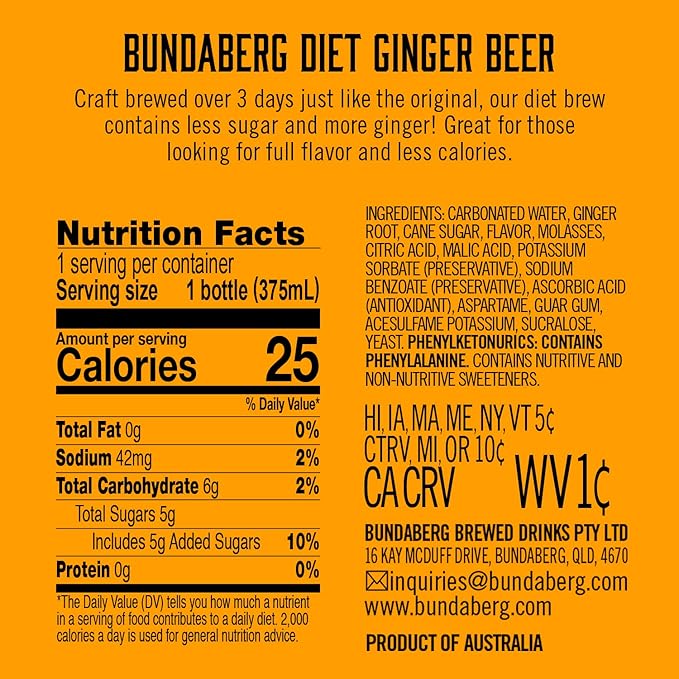 Bundaberg Diet Ginger Beer, 12.7 Fl Oz (Pack of 4)