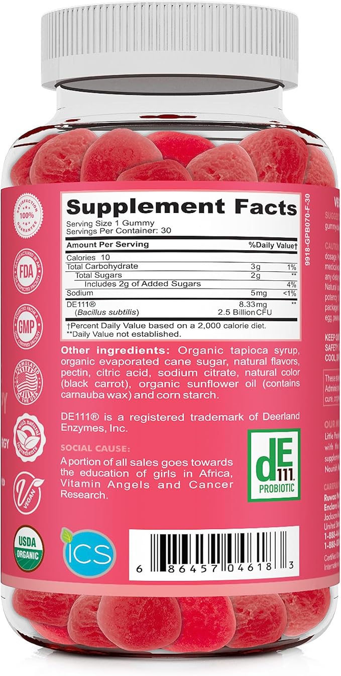 Daily Probiotics for Digestive Health. Organic Probiotic Gummies for Kids Digestion Supplement, Stomach Discomfort. Chewable Children’s Probiotics, Kids Probiotic Prebiotic Gummies, Vegan 120ct (6)