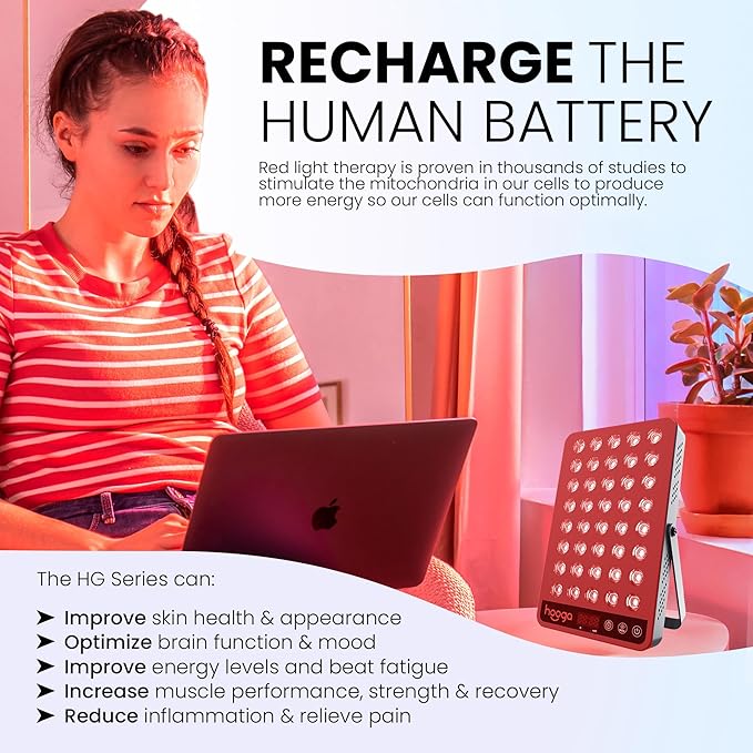 Hooga Red Light Therapy, 660nm 850nm Near Infrared Light Therapy with Timer, Built in Stand, Clinical Grade High Power Output for Skin Health, Pain Relief, Muscle Recovery, Performance. HG200