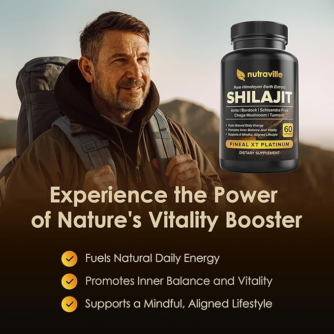 Pineal XT Platinum – Pure Himalayan Shilajit Supplement – Supports Energy, Brain Health & Memory - Rapid Pineal Gland Decalcification Cognitive Health Support – 60 Veggie Capsules