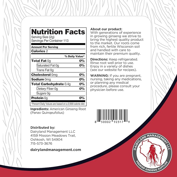 Dairyland Fresh American Ginseng Roots, 8 oz Fresh Wisconsin Ginseng, Direct from The Farmer to The Consumer, Premium Quality Ginseng