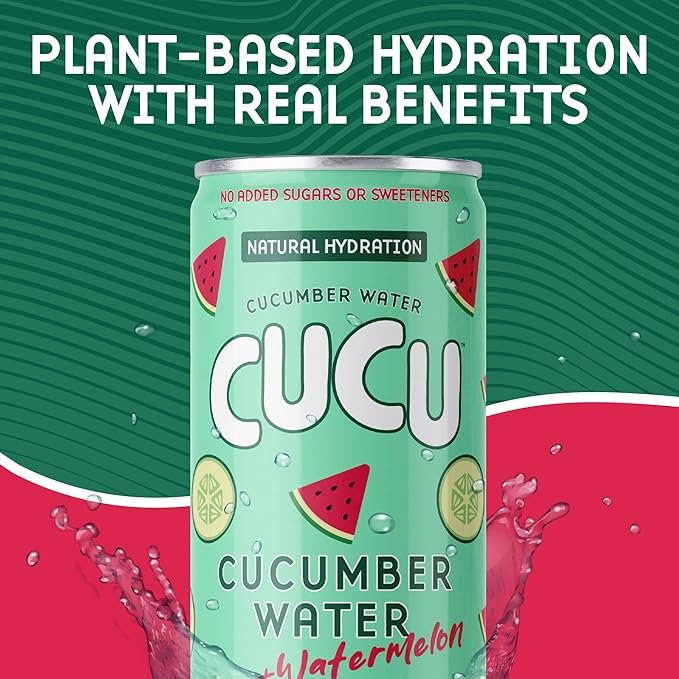 CUCU Cucumber Water + Watermelon Water – Natural Hydration from Cucumbers with Vitamin C, Electrolytes & Antioxidants – No Sugar Added, Non-GMO – 12 Pack, 11 fl oz Cans