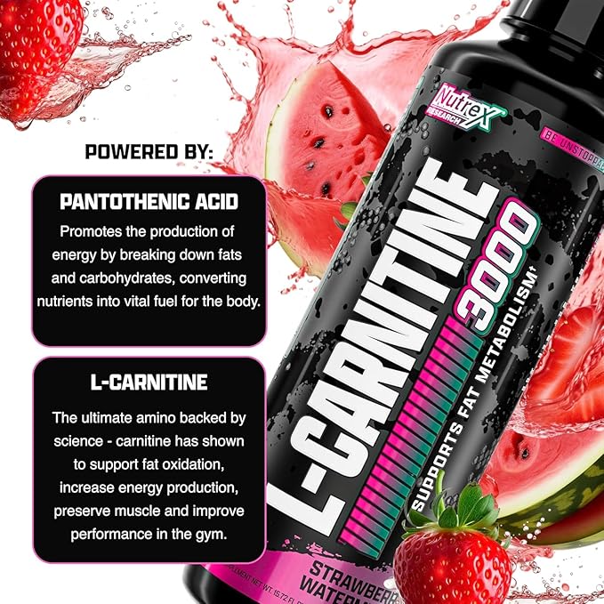 Nutrex Research Liquid Carnitine 3000 | (Strawberry Watermelon) | Premium L Carnitine Liquid, Stimulant Free