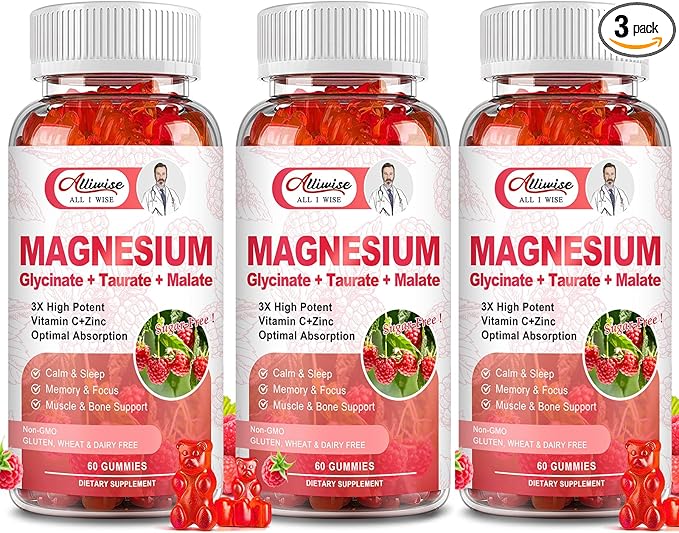 3Pack Magnesium Glycinate Gummies 500mg,Magnesium Supplement with Taurate, Malate, Vitamins D, C, B6, Calcium for Sleep, Relaxation, Muscle, Bone Health & Immune Support-180 Count