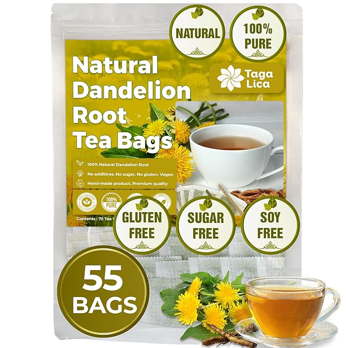 TagalicaTa Premium 55 Dandelion Root Tea Bags - 100% Natural & Pure, Eco-Conscious, Herbal Tea - No Sugar, No Caffeine, No Gluten, Vegan