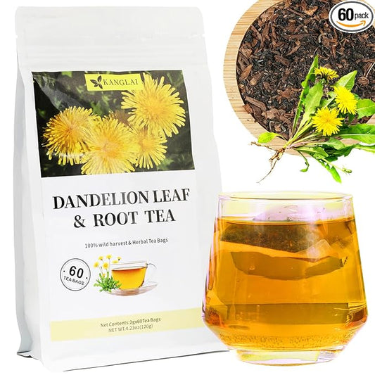 60 Teabags - Dandelion Leaf & Root Tea Bags, Natural Herbal Tea for Liver & Kidney Health, Supports Digestion & Boosts Immune System - Caffeine-Free, Non-GMO, No Additives