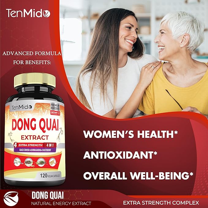 Dong Quai Supplement Extract Capsules, 4 Months Supply with Black Cohosh, Chasteberry, Ashwagandha - 120 Vegan Capsules