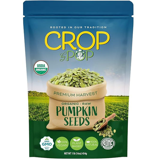 CROP BY POP - Organic Raw Pumpkin Seeds (16 Oz - 1 LB) Packed Fresh in Resealable Bag - USDA Organic, Non GMO - Naturally Grown, Vegan, Kosher