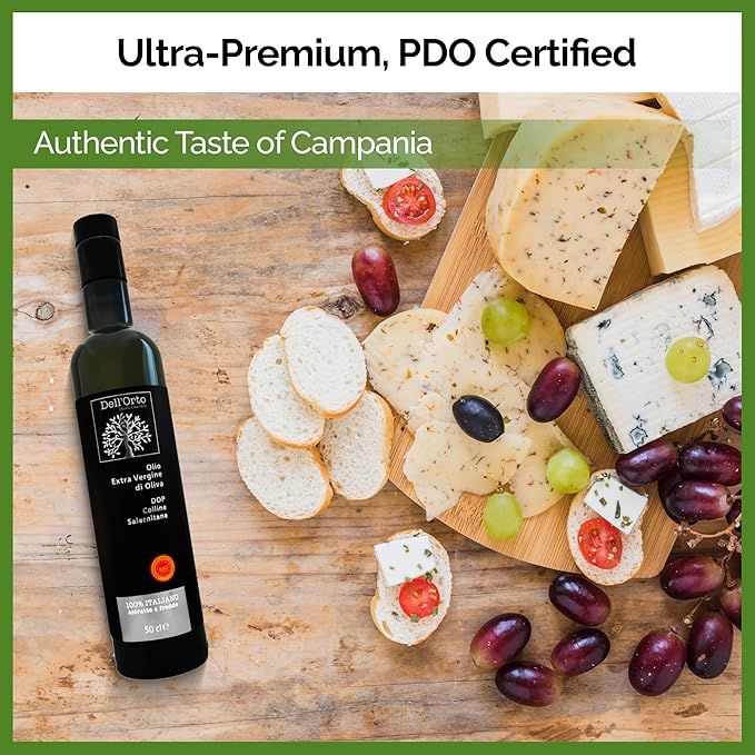 Dell'Orto PDO Colline Salernitane Extra Virgin Olive Oil (500ml) | Protected Designation of Origin | NYIOOC Gold 2025 | Artisan Crafted Cold Pressed Olive Oil, Campania | Harvest Date | 16.9 fl oz