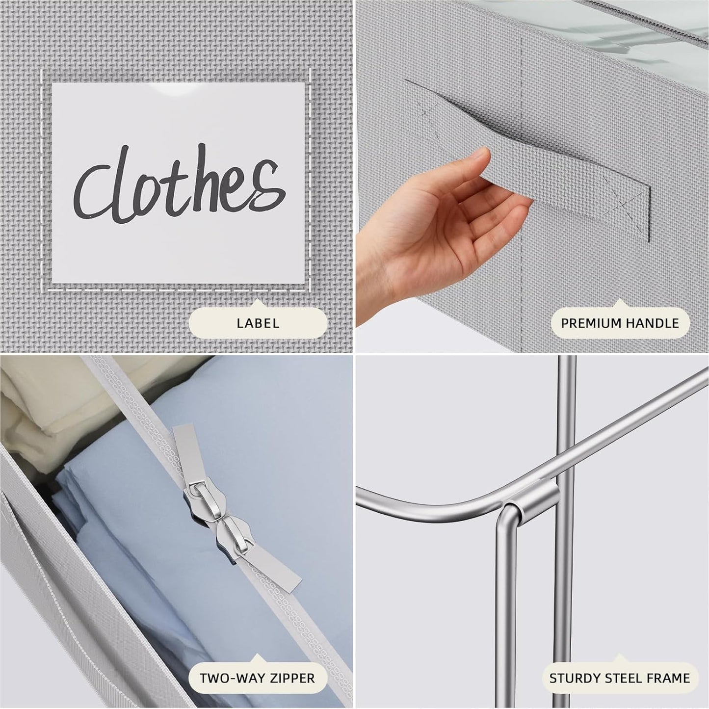 CYhom Under Bed Storage Bins Frame Storage Box Oxford Fabric Sturdy Underbed Container Foldable Stackable Large Capacity Clothes Organizer (Grey, 23.6" x 19.7" x 6.3")