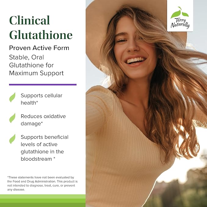 Terry Naturally Clinical Glutathione - Antioxidant for High Absorption - Dietary Supplement with L-Glutathione - Vegan Supplement to Support Cell Health - 60 Slow Melt Tablets (Pack of 2)