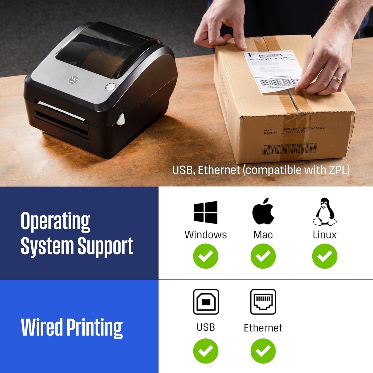 Westinghouse Thermal Shipping Label Printer USB, 4x6 Label Commercial Grade, Compatible with USPS, UPS, FedEx, eBay, Shopify, Amazon, & More, Desktop Label Printer for Packages, Includes Sample Labels