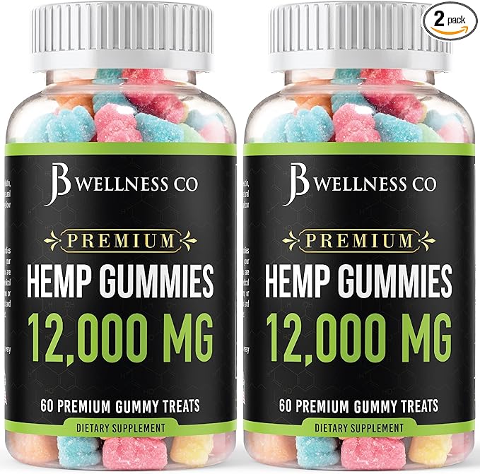 [2-Pack] – Hemp Gummies Premium 12,000 – Inflammation – Vitamins & Omega 3,6,9 – Made in The USA (120 Count) – [2-Pack]