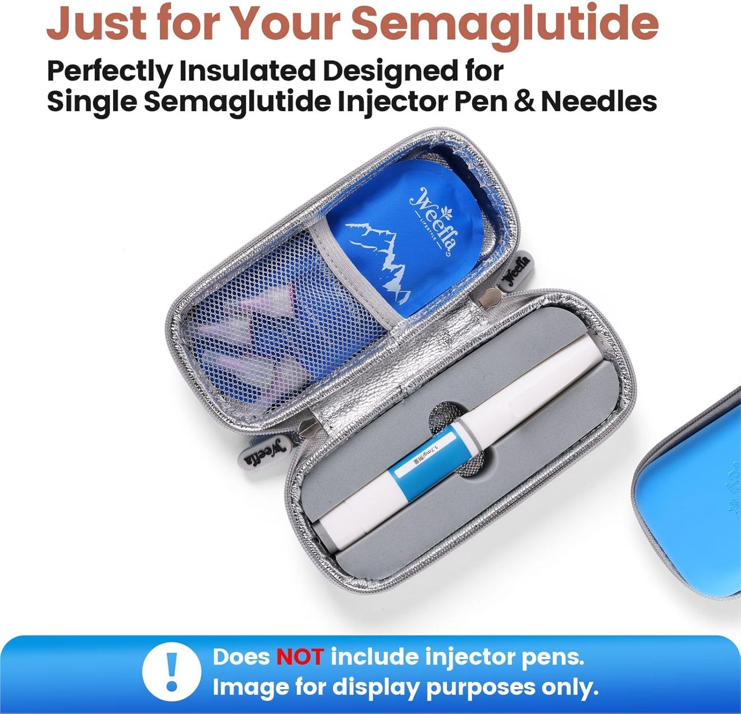 Hard Shell Insulated Cooler Travel Case for 1 Ozempic or Wegovy Injector Pen & Needles, TSA Approved Cold Pack, Easy to Clean, Compact Syringe Box Holder for Trip & Daily Use (Blue)