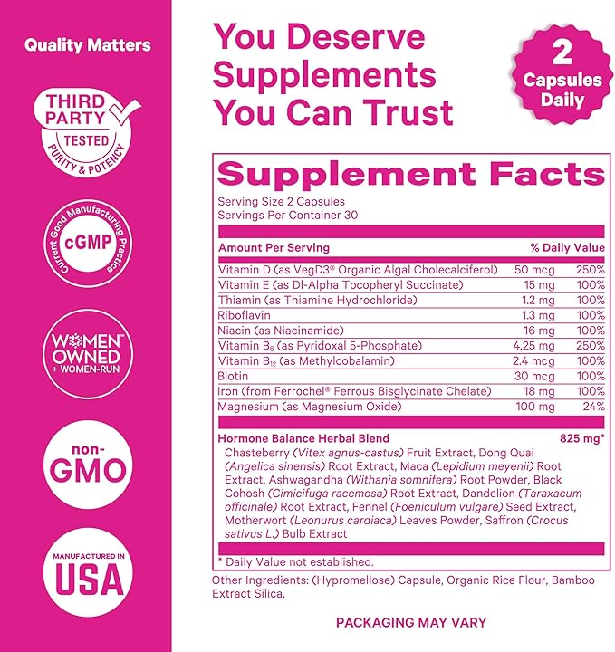 Pink Stork Hormone Balance Multivitamin - 18-in-1 Daily Vitamin with Adrenal and Cortisol Support - Mood, Stress, Energy Support - Perimenopause, PMS and Period Relief - Vitex + B-Complex + Saffron