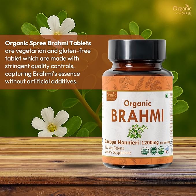 Brahmi 120 Tablets – USDA Organic Bacopa Monnieri Supplement – Supports Focus, Calm & Memory – Herbal Nootropic* - Pack of 2