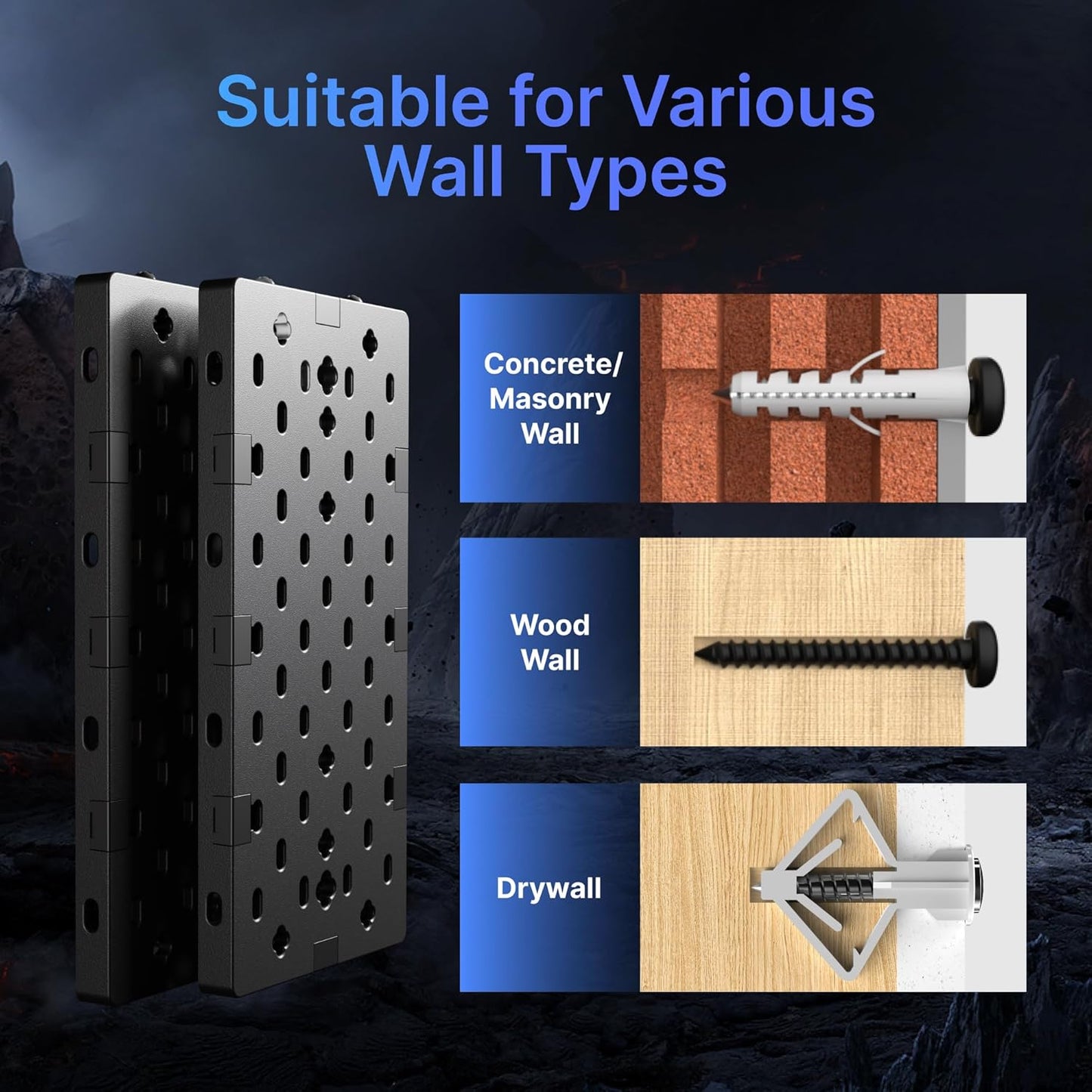 PEGZONE Controller and Headphone Holder Wall Mount, Modular Gaming Pegboard with Accessories, Controller Stand for Xbox PS5 PS4 Switch, Video Game Storage, Disc Shelf Organizer, 14pcs Pegboard, Black