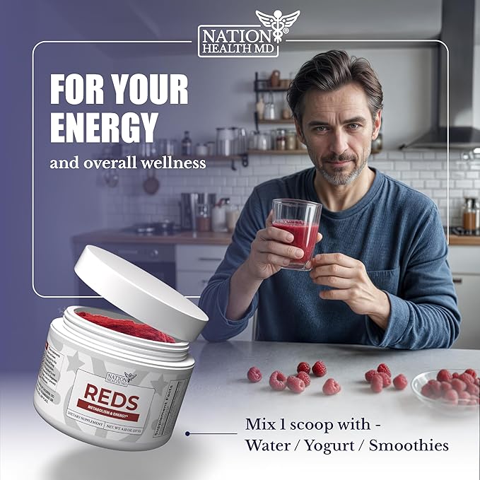 Reds - Super Reds Powder with 39 Superfoods, Antioxidant-Rich Red Powder Superfood, Probiotics & Digestive Enzymes for Energy, Metabolism & Gut Health - Red Berry Flavor