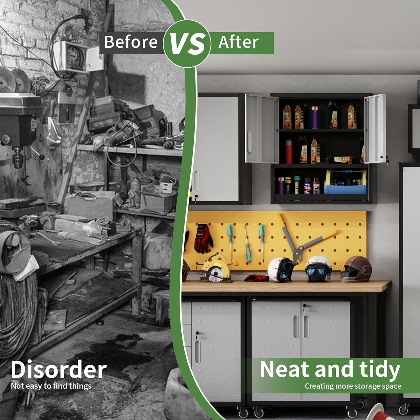 Metal Wall Cabinet, Garage Wall Cabinet with Adjustable Shelf for Garage, Tool Room, Kitchen, Assembly Required(Black and Gray)