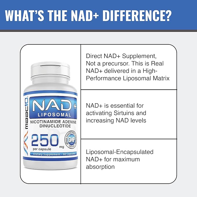 MAAC10 Liposomal NAD Supplement 500mg Serving (2x250mg Capsules) Actual Nicotinamide Adenine Dinucleotide