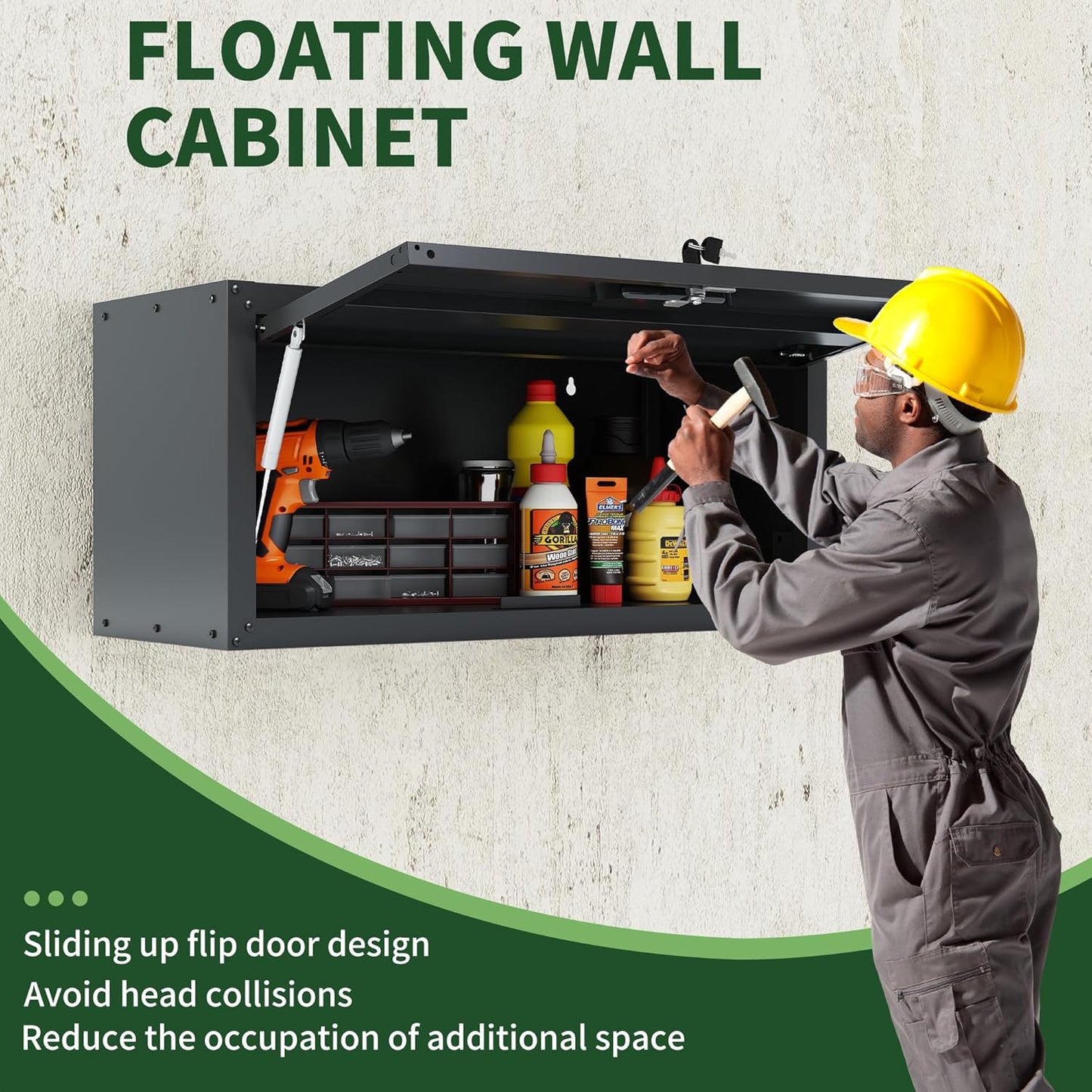 Garage Wall Cabinet, Wall Mounted Cabinet with Up-flip Door and Adjustable Shelf for Garage, Tool Room, Kitchen, Assembly Required(Black)