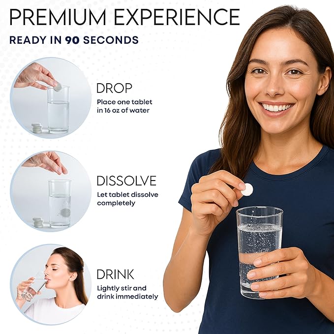 60 Count, Hydrogen Water Tablets with Molecular H2-12 PPM Hydrogen Tablets for Drinking Water - Rich in Antioxidants, Supports Cellular Health, Recovery & Cognitive Function, Unflavored