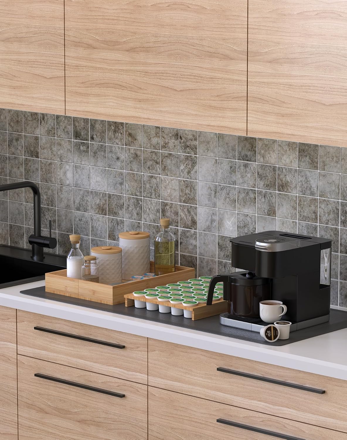 Larger Expandable Bamboo Coffee Pod Holder for Counter Drawer Display, 35 Pod Capacity, K-Cup Pods - Tea Bags Storage Organizer Holder (Bamboo)