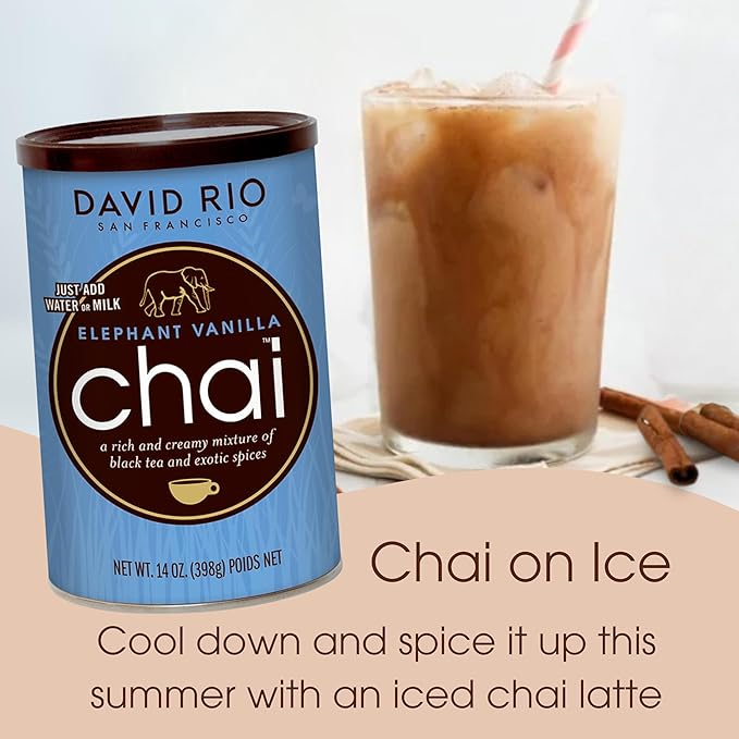 Elephant Vanilla Chai Tea Latte Mix, 14 Oz, Black Tea, Organic Spices, Dairy Free, Serve Hot or Cold, Just Add Water or Milk, 14 Servings