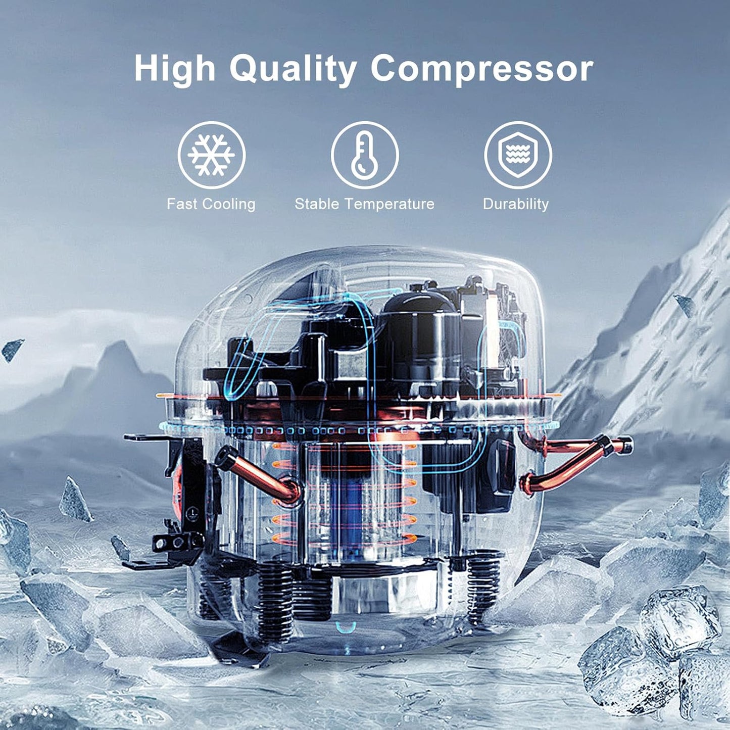 Northair Mini freezer 2.1 Cu Ft Glass Door Display, 2 Removable Shelves, 7 Temperature Settings -8°F to 14°F, Black