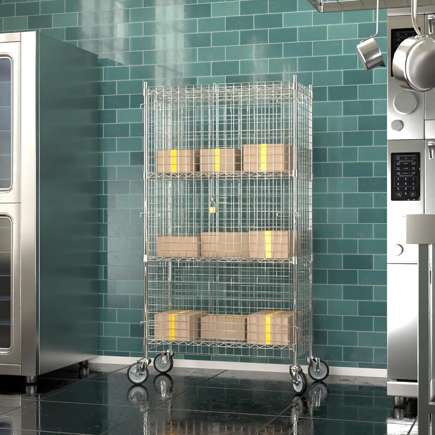 18"x36"x70" Metal Wire Chrome Security Heavy Duty Commercial NSF Certified Storage Unit | Mobile Wire Security Cage Kit