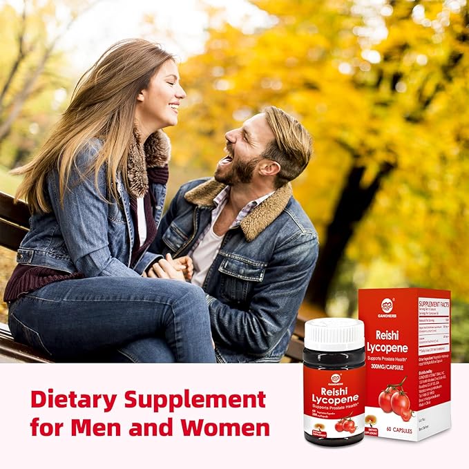Lycopene Supplement 100mg, Natural Tomato Extract with Reishi Mushroom 200mg, Mushroom Capsule for Immune Health, Gluten-Free, Non-GMO, Vegan, 60 Rapid Release Capsules