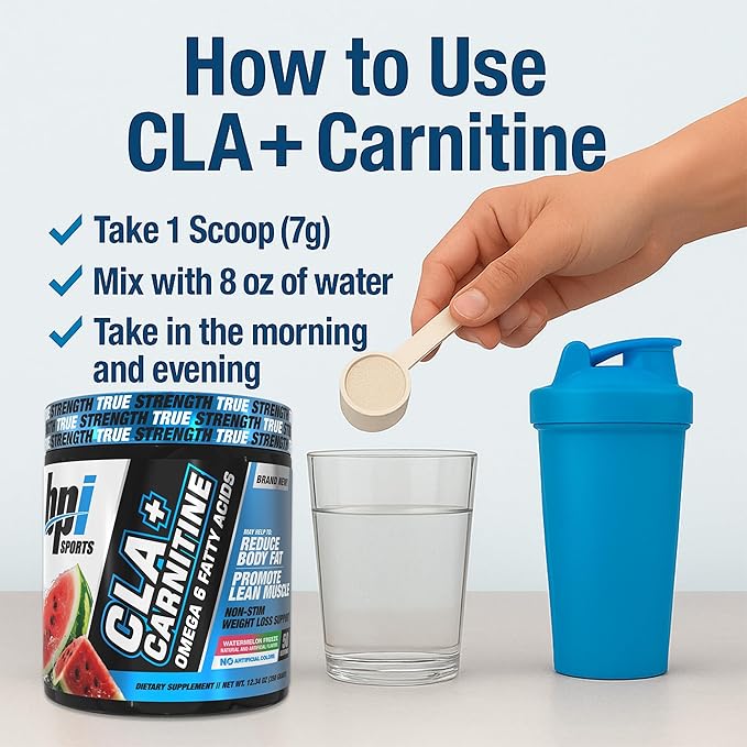 BPI Sports CLA+Carnitine – CLA L Carnitine & Linoleic Acid – L Carnitine Supplement for Weight Loss, Metabolism & Lean Muscle – Caffeine Free – Watermelon Freeze – 50 Servings – 12.34 oz