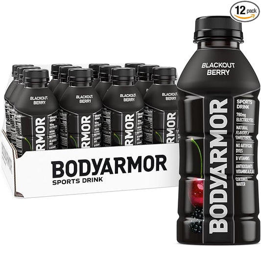 BODYARMOR Sports Drink Sports Beverage, Blackout Berry, Coconut Water Hydration, Natural Flavors With Vitamins, Potassium-Packed Electrolytes, Perfect For Athletes, 16 Fl Oz (Pack of 12)