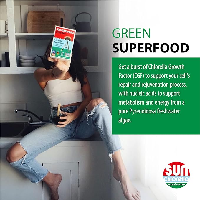 Sun Chlorella 500mg Whole Body Wellness Green Algae Superfood Supplement - Immune Defense, Gut Health, Natural Purification, Energy Boost - Chlorophyll, B12, Iron, Protein - Non-GMO - 120 Tablets