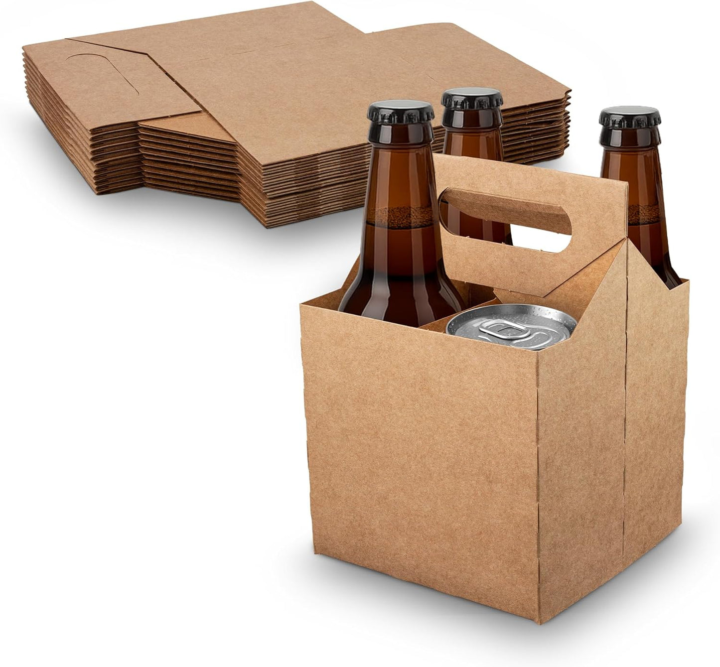 MT Products Brown 4 Bottle Holder 12 oz. each - Disposable Bottle Carrier for Transport (Pack of 10) - Made in USA