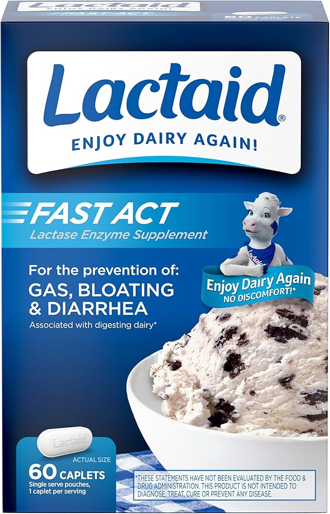 Lactaid Fast Act 60-Pack Original Strength 120-Count Lactose Intolerance Caplets with 9000 FCC Lactase Units