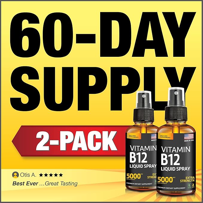 (2 Pack) - Liquid B12 Spray 5000 mcg - Vitamin B12 Sublingual - Vegan B12 Vitamin Spray - Methylcobalamin Vitamin B12 Liquid Boosts Energy & Mood - Gluten-Free & Non-GMO