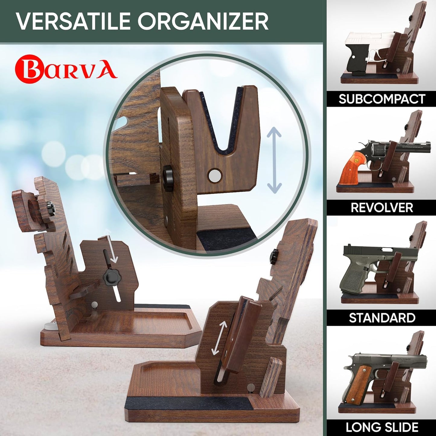 BarvA Phone Docking Station with Patented Adaptive Wood Gun Rack | Night Stand Smart Watch & Phone Stand | Charging Station Desk Organizer | Gun Accessories Storage and Organization