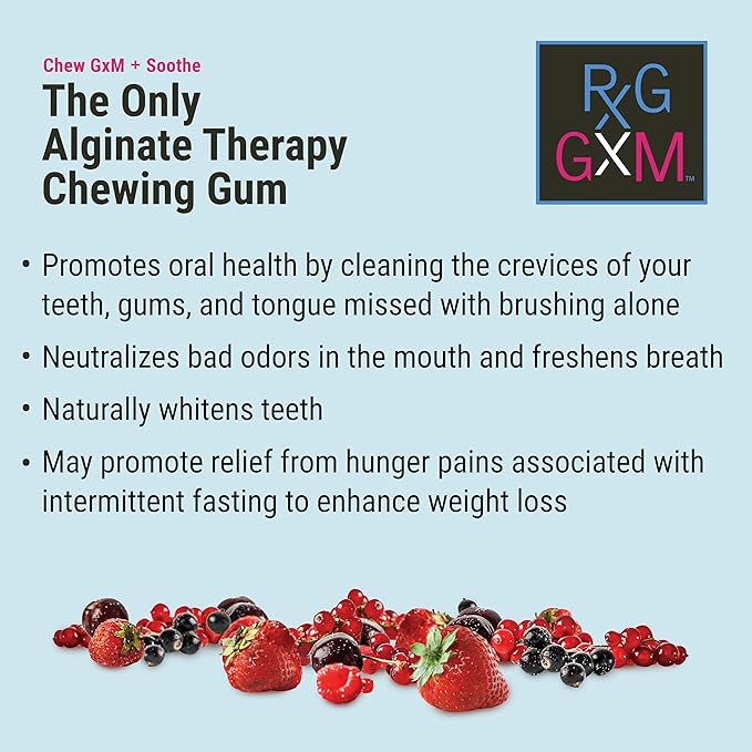 Reflux Gourmet Berry Soothe Gum Alginate Therapy Sodium Bicarbonate Gum for Acid Reflux, Oral, Cognitive, and Digestive Support, Natural with Ginger, Celeriac and Aloe, Sugar Free, Gluten Free, Vegan