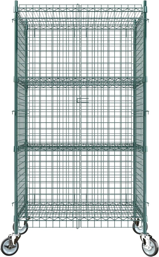 24"x36"x70" Metal Wire Green Security Heavy Duty Commercial NSF Certified Storage Unit | Mobile Wire Security Cage Kit