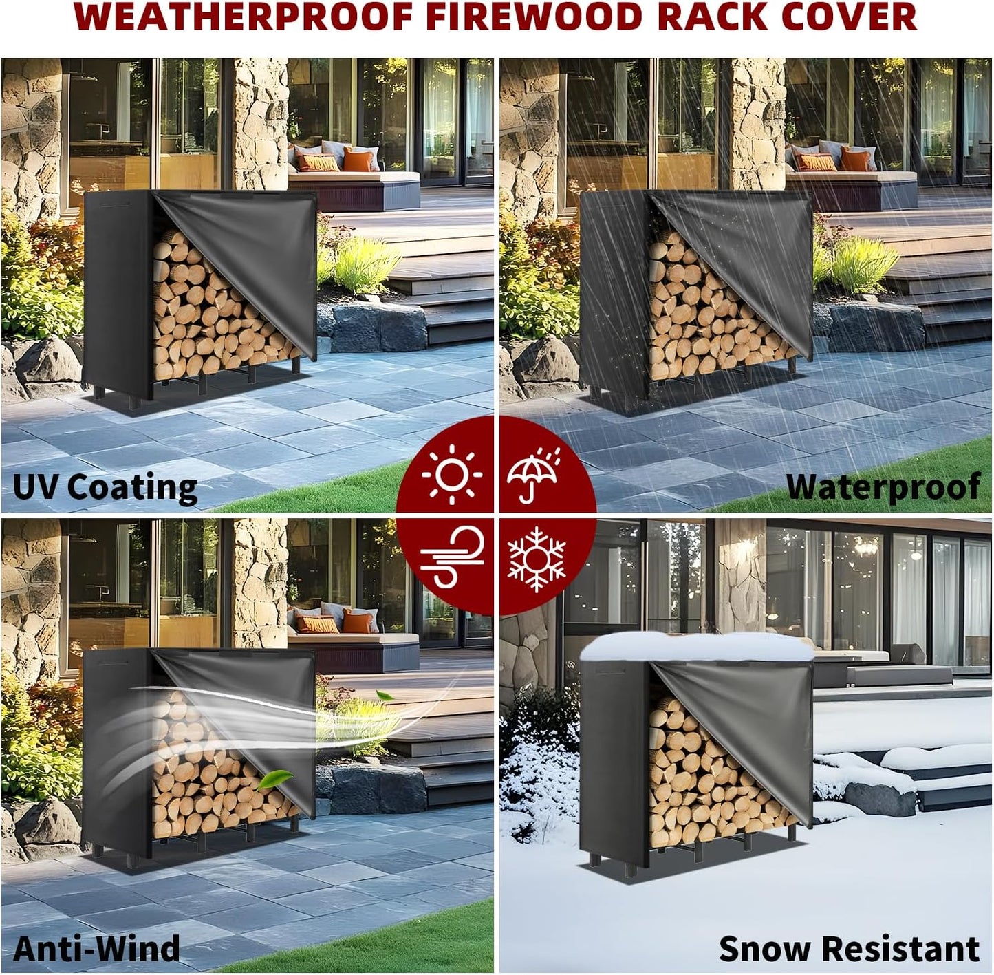 4FT Firewood Rack with Waterproof Cover,Heavy Duty Firewood Storage Log Holider for Outdoor&Indoor,Fireplace Wood Rack with 600D Oxford Fabric