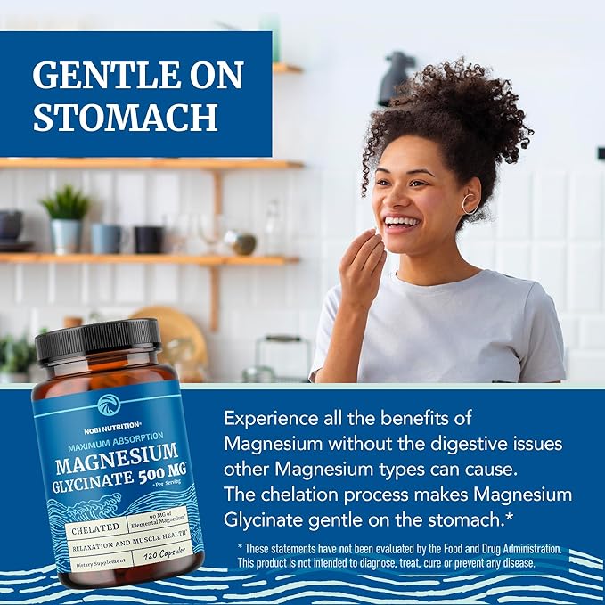 Magnesium Glycinate 500mg | High Absorption | Chelated for Muscle Relaxation, Bones, Heart, Nerve, Sleep & Calm Support for Women & Men | Magnesium Chelate Supplement & Bisglycinate Complex | 120ct